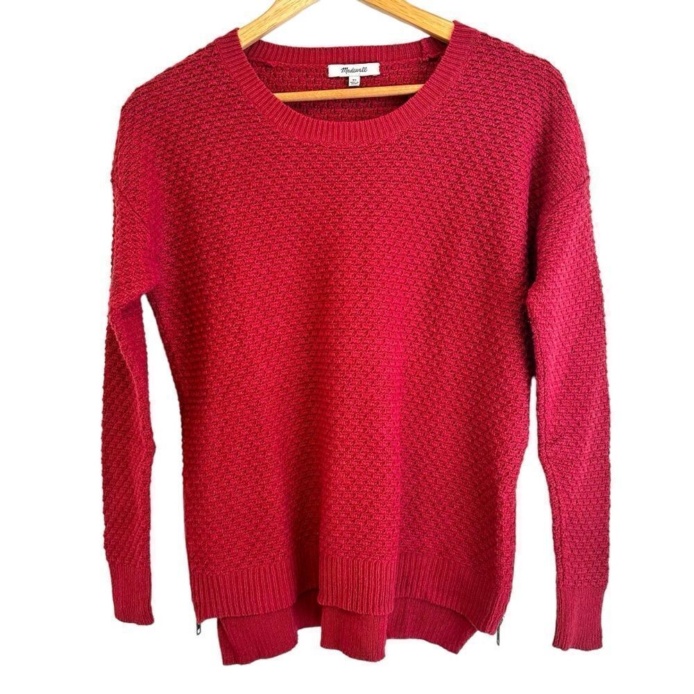 Madewell Landmark Cranberry Pink Textured Knit Side Zipper Sweater Size XS